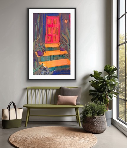Door Southwest Original Orange Green Cactus Painting - photo 3