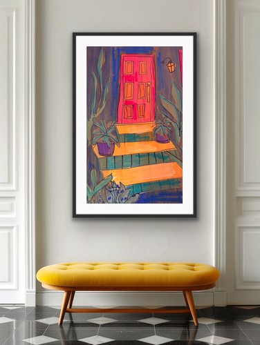 Door Southwest Original Orange Green Cactus Painting - photo 4