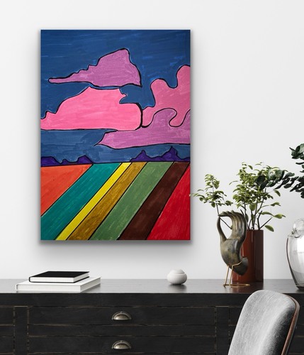 Abstract Landscape Fields Blue Original Art Painting - photo 4