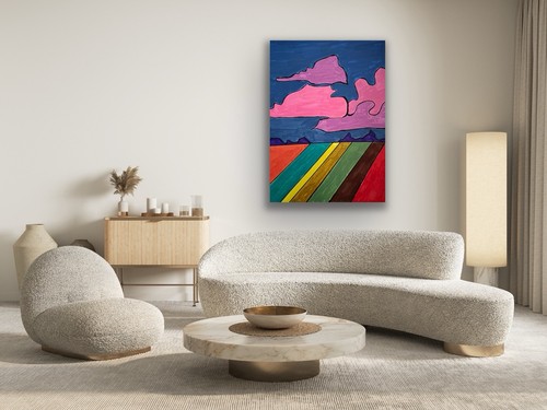 Abstract Landscape Fields Blue Original Art Painting - photo 5
