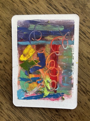 ACEO Abstract Green Orange Red Blue Oil Pastels Original Art
