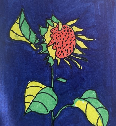 Original Small Painting Sunflower Yellow Orange Green