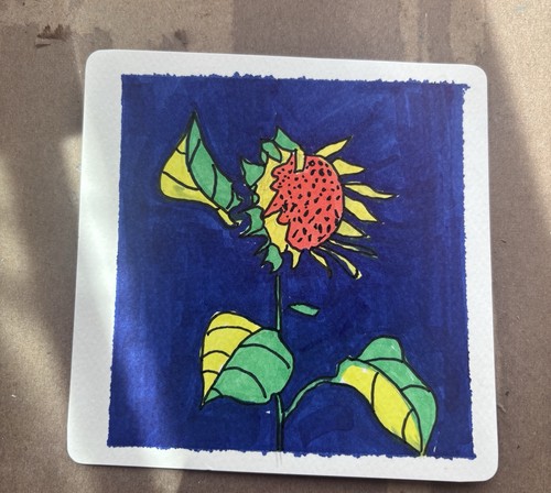 Original Small Painting Sunflower Yellow Orange Green - photo 2