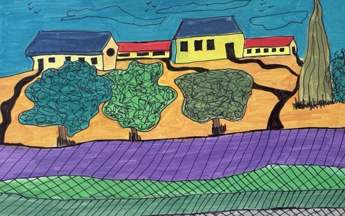 Landscape Fields Contemporary Blue Original Art Painting