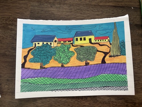 Landscape Fields Contemporary Blue Original Art Painting - photo 2