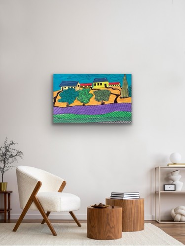 Landscape Fields Contemporary Blue Original Art Painting - photo 3