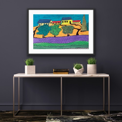 Landscape Fields Contemporary Blue Original Art Painting - photo 4