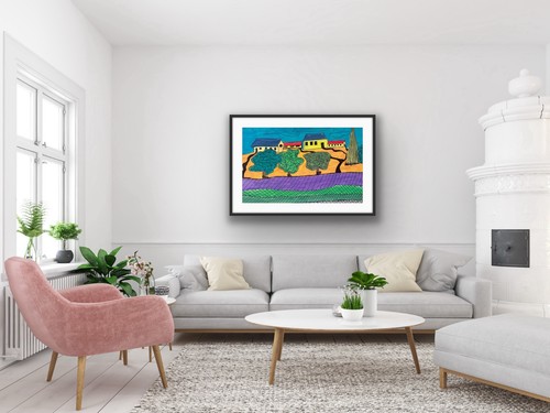 Landscape Fields Contemporary Blue Original Art Painting - photo 5