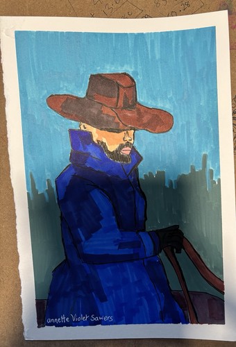 Cowboy Horse Rodeo Contemporary Blue Original Art Painting - photo 2