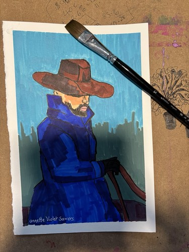 Cowboy Horse Rodeo Contemporary Blue Original Art Painting - photo 3