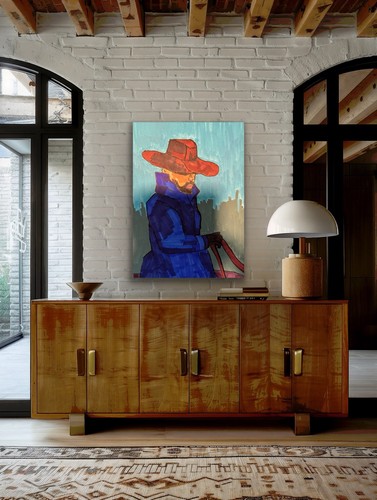 Cowboy Horse Rodeo Contemporary Blue Original Art Painting - photo 4