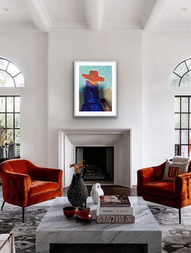 Cowboy Horse Rodeo Contemporary Blue Original Art Painting - photo 5