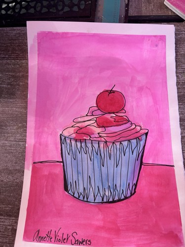 Cup Cake Pink Sweet Dessert Art Painting By Artist - photo 2