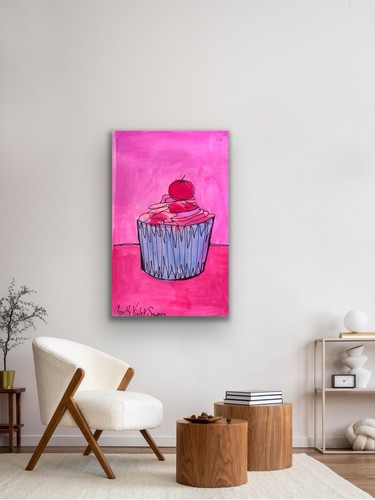 Cup Cake Pink Sweet Dessert Art Painting By Artist - photo 3