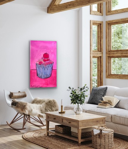 Cup Cake Pink Sweet Dessert Art Painting By Artist - photo 4