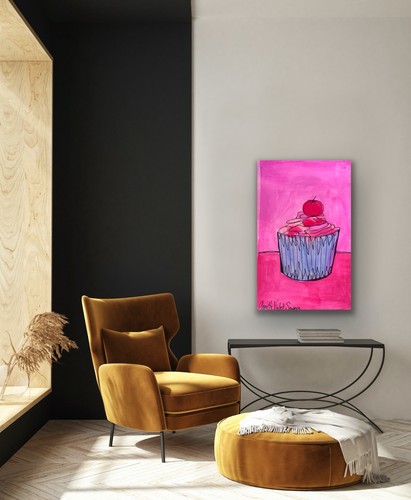 Cup Cake Pink Sweet Dessert Art Painting By Artist - photo 5