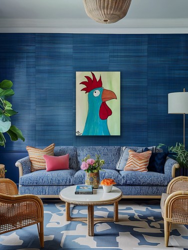 Cockerel Chicken Blue Contemporary Red Egg original artwork - photo 2