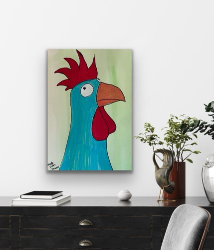 Cockerel Chicken Blue Contemporary Red Egg original artwork - photo 3