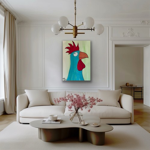 Cockerel Chicken Blue Contemporary Red Egg original artwork - photo 5