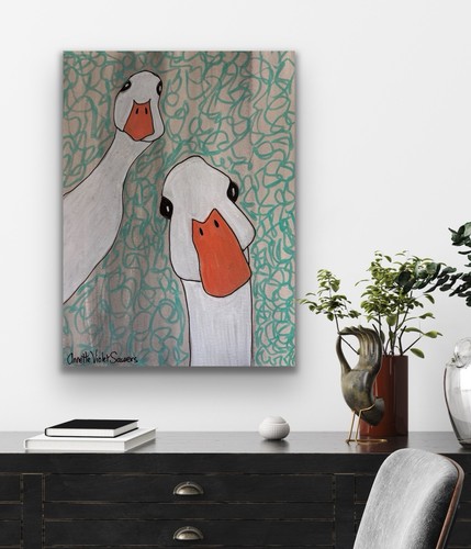 Goose Geese Farm Bird Wildlife Country Original Artwork - photo 2