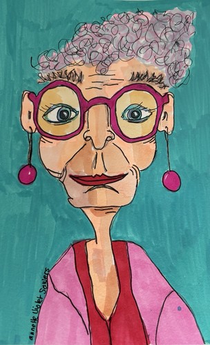 Woman Older Glasses Contemporary Blue Original Art Painting