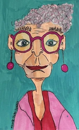 Woman Older Glasses Contemporary Blue Original Art Painting