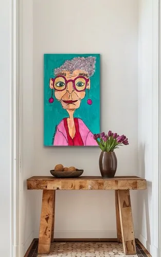 Woman Older Glasses Contemporary Blue Original Art Painting - photo 3