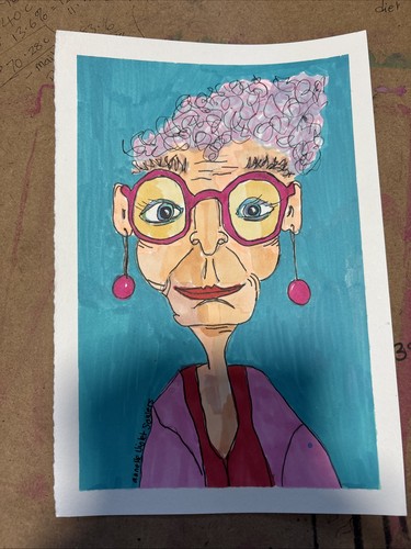 Woman Older Glasses Contemporary Blue Original Art Painting - photo 4