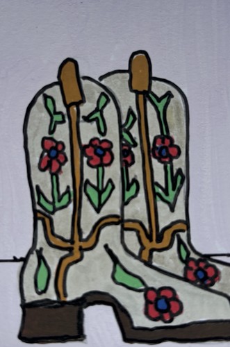 ACEO Original Acrylic Painting Floral Cowboy Boots Folk Art - photo 2