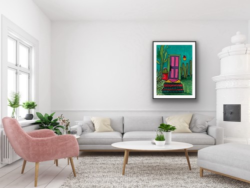 Door Southwest Original Pink Green Cactus Art Painting - photo 4