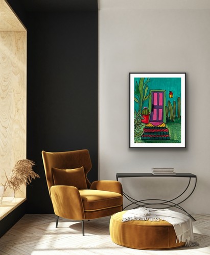 Door Southwest Original Pink Green Cactus Art Painting - photo 5