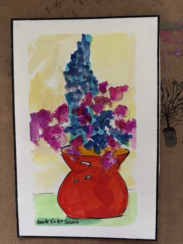 Flowers Bright Red Contemporary Blue Original Art Painting - photo 2