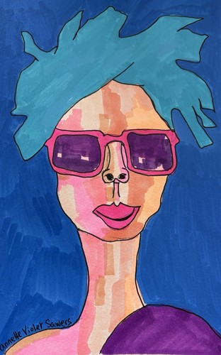 Woman Sunglasses Contemporary Blue Original Art Painting