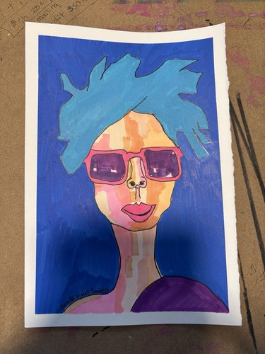 Woman Sunglasses Contemporary Blue Original Art Painting - photo 4
