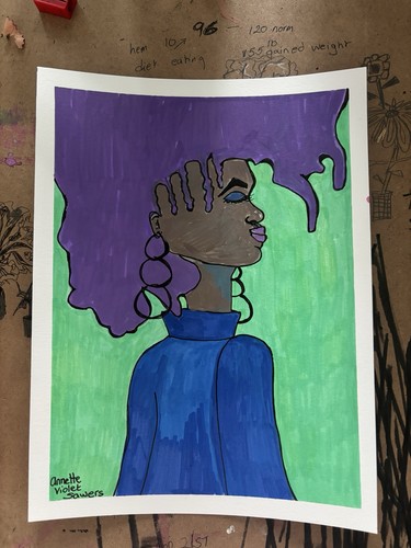African American Purple Green Original Art Painting - photo 2