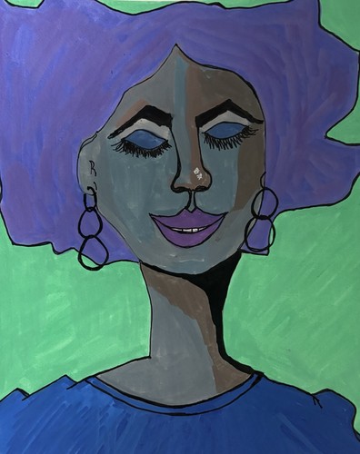 African American Purple Green Original Art Painting