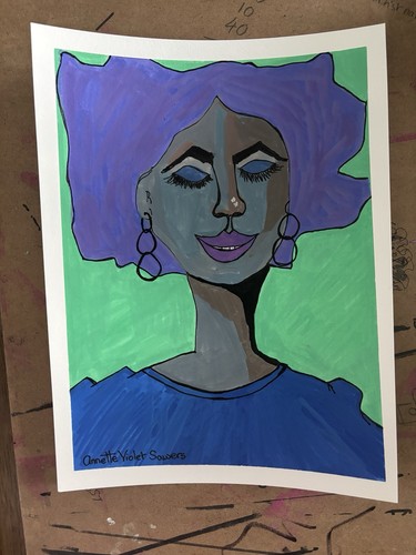 African American Purple Green Original Art Painting - photo 2