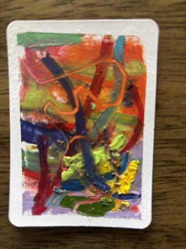ACEO Abstract Green Orange Red Blue Oil Pastels Original Art
