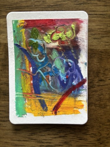 ACEO Abstract Green Orange Red Blue Oil Pastels Original Art