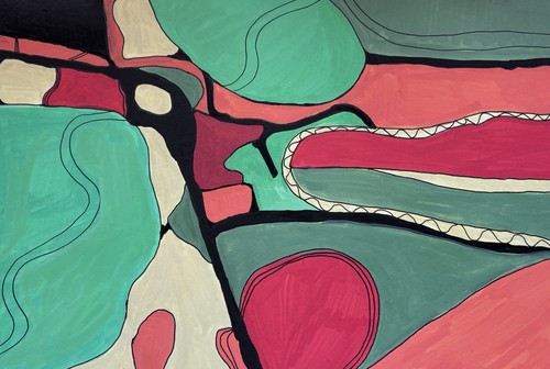 Abstract Green Yellow Black Orange Red original artwork
