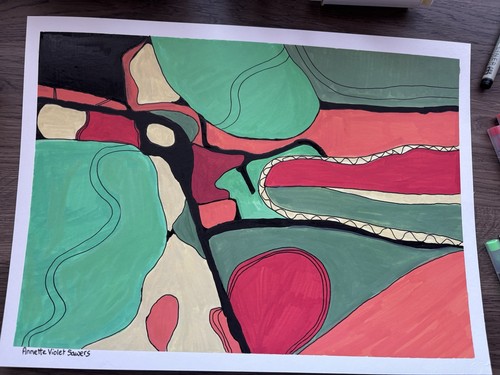 Abstract Green Yellow Black Orange Red original artwork - photo 2
