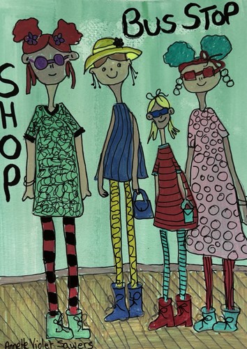 Girls Out Shopping, And Lunch, Original Art Painting