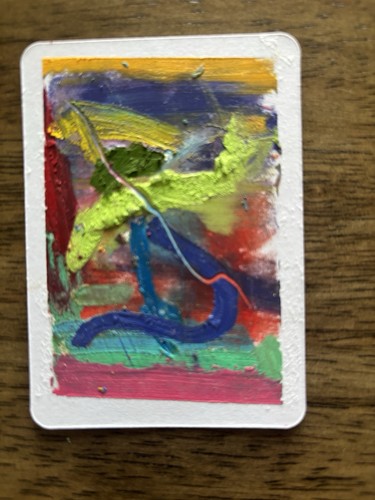 ACEO Abstract Green Orange Red Blue Oil Pastels Original Art