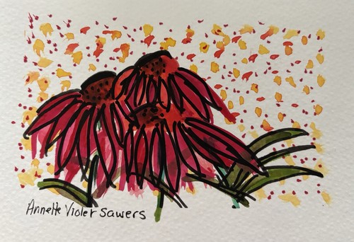Flowers Forna Floral Red Purple Pink Blue Original Art