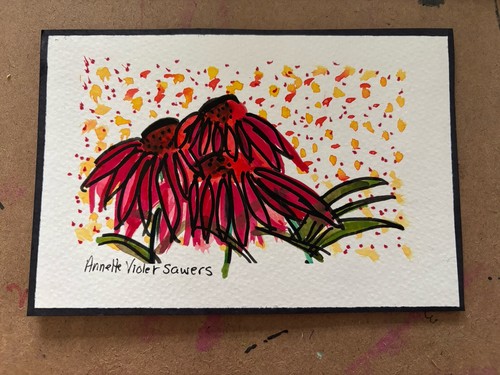 Flowers Forna Floral Red Purple Pink Blue Original Art - photo 2