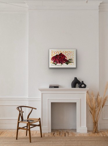 Flowers Forna Floral Red Purple Pink Blue Original Art - photo 3