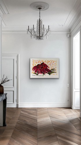Flowers Forna Floral Red Purple Pink Blue Original Art - photo 5