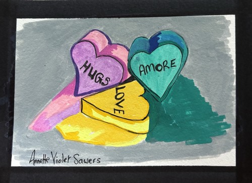 Original Small Art Love Hearts Candy Sweets by Artist