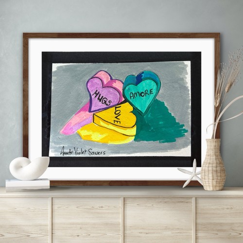 Original Small Art Love Hearts Candy Sweets by Artist - photo 5