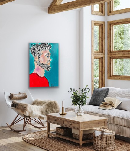 Guy Make Gay Bright Colours, Blue Purple Red Portrait - photo 3